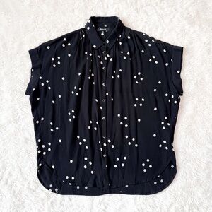 Madewell Woman Black Polka Dot Collared Button Down Top MEDIUM Preppy Classic